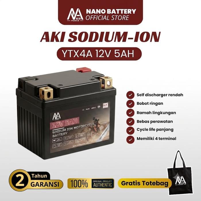 Nano Battery Aki Motor Sodium Ion Ytx4A 12V 5Ah Accu Kering Garansi Resmi Dari Pabrik Sendiri