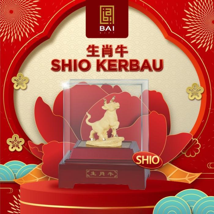 Pajangan Shio Kerbau Lapis Emas Patung Shio kerbau Emas Hoki Hadiah