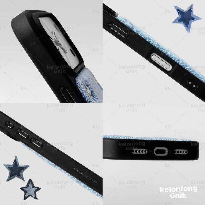 Promo Free Strap Kelontong Unik Ruby Silver Star Rivet Jeans Denim Case - Hardcase Softcase/ Casing