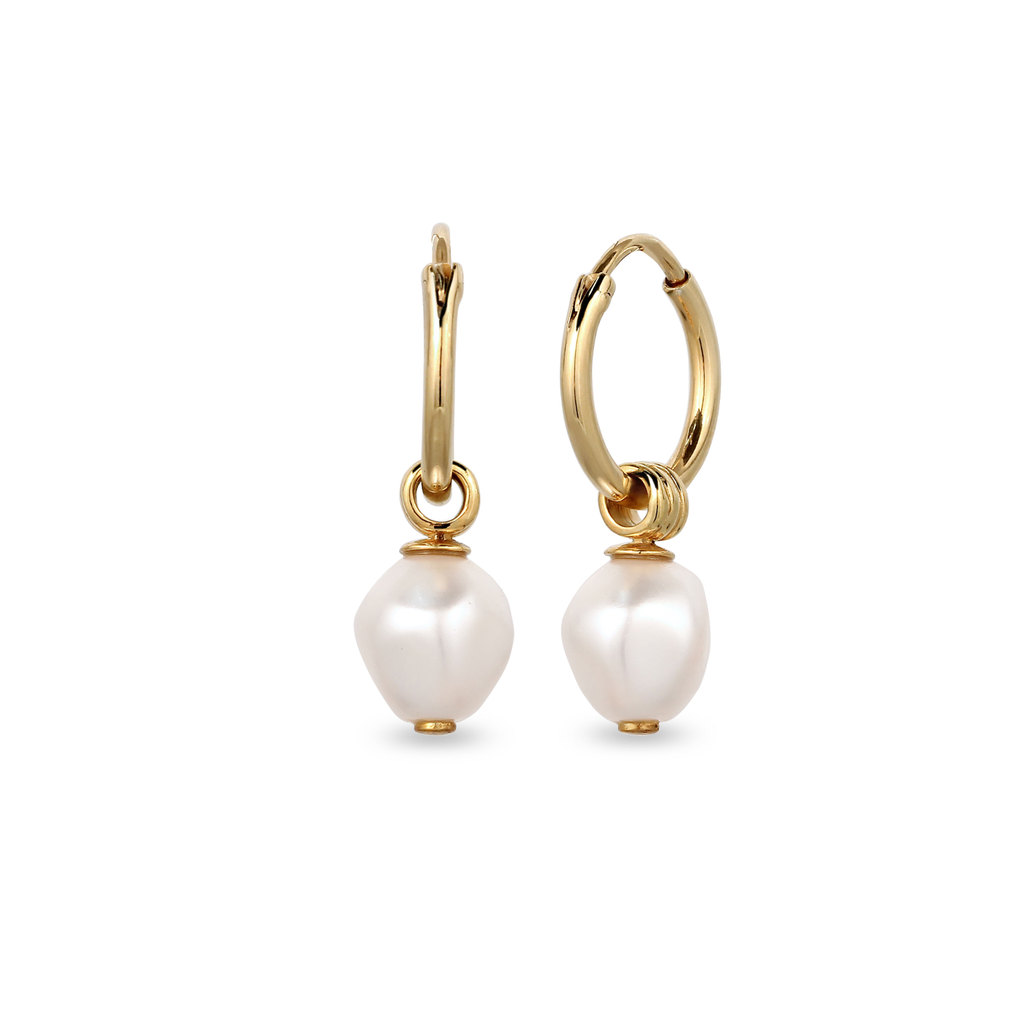 Kuzzoi Anting Hoops Pria Perak 925 Lapis Emas Mutiara Putih Anti Karat Original Premium Eksklusif