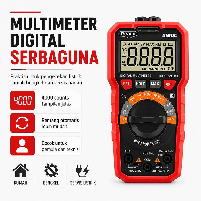 SHAKESPARE REAIM Multitester Digital Otomatis 4000 Counts Avometer Digital Multimeter Digital Auto