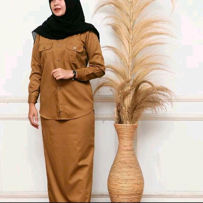 ASLI Setelan PDH Keki Tua Wanita/Setelan Kerja Wanita/Setelan PNS Wanita/Setelan Rok Keki READY