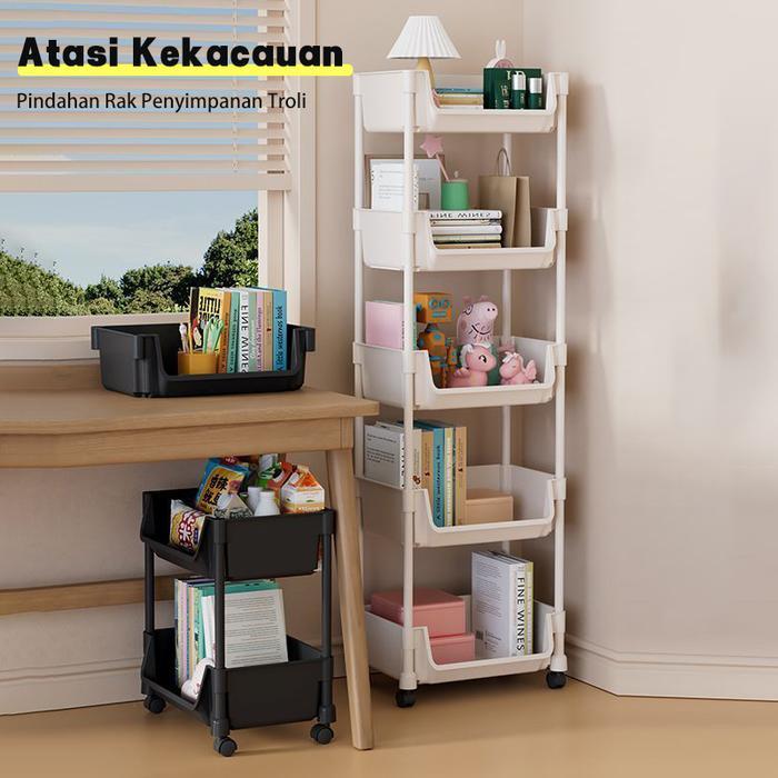 Ikea - Yolk Rak Susun Serbaguna 2-4 Tingkat Dengan Roda Portable Untuk Buku Mainan &