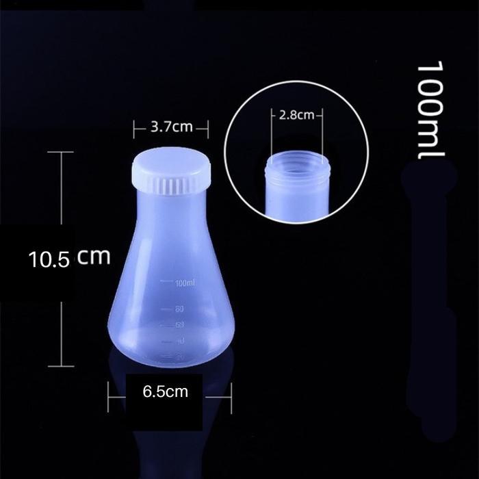 TABUNG UKUR LAB BENTUK LABU KERUCUT ERLENMEYER FLASK GELAS UKUR DAN TUTUP - UKURAN 100 DAN 250 ML
