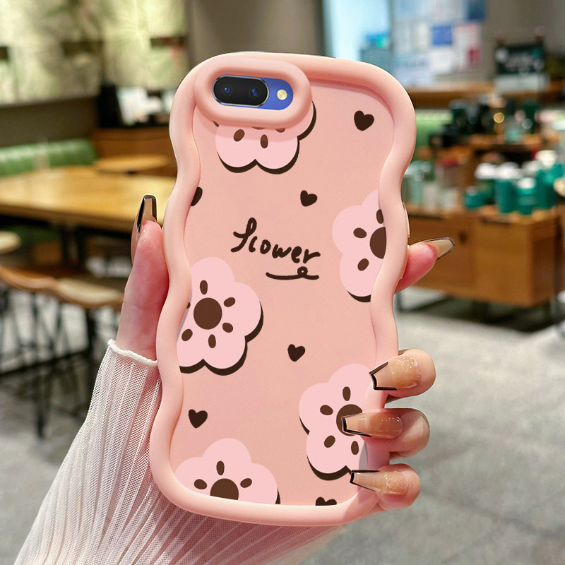 Casing Untuk OPPO A5 A3s A12E Realme C1 Case Bunga Pink Peach Kasing Pinggir Gelombang Cesing Siliko