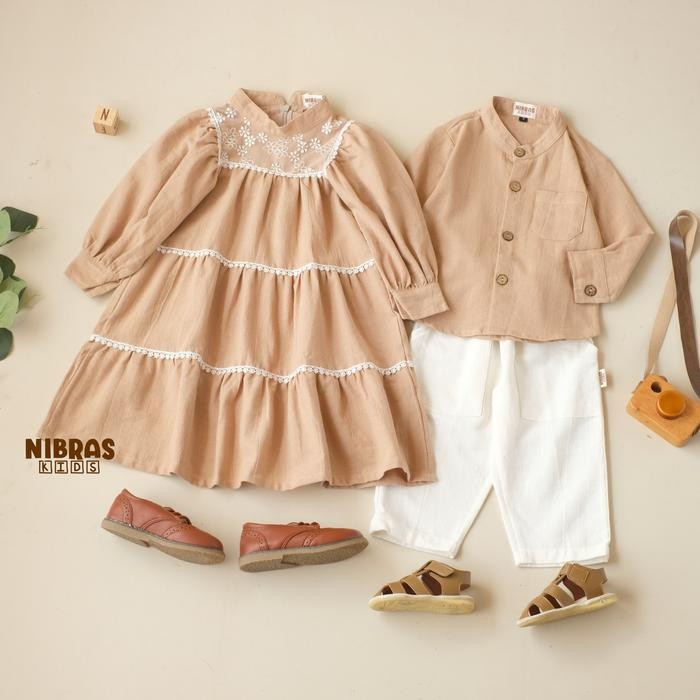 hm4x Raina Dress Anak Perempuan Linen Premium Gamis Baju Muslim Cewek Usia 1-12 Tahun