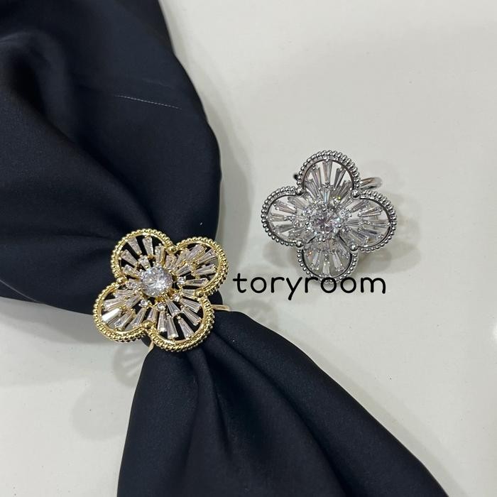 Ring hijab cincin jilbab syal scarf bunga vc clover zircon trapezed diamond