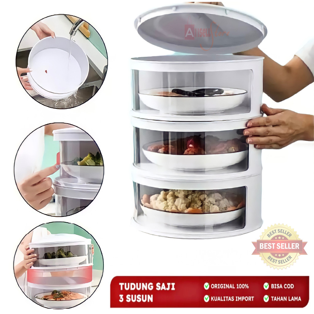 ( BISA COD ) PROMO Rak Makanan 3 Susun / Tudung Saji 3 Susun / Food Cover / Penutup Makanan 3 Susun