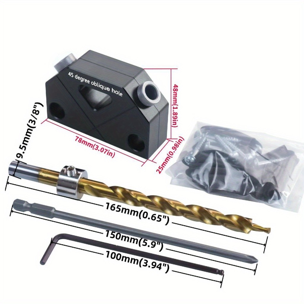 Pocket Hole Jig Kit - 45° Punch Locator Angle Woodworking Tool Hole Screw Jig Positioner Drilling Ki