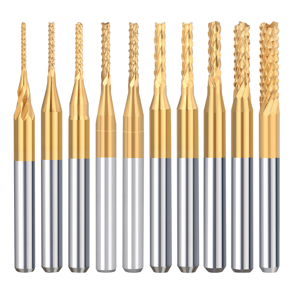 10pcs 0.8-3.175mm Titanium Coated Carbide PCB Milling Cutter CNC Router Bits Corn End Mill for PCB M