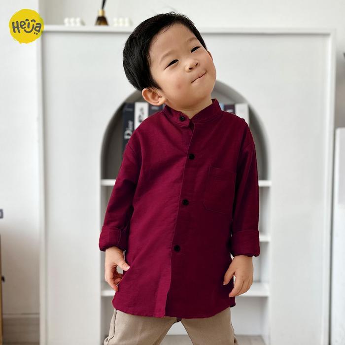 luto- Heija Novus Burgundy - Kemeja Koko Anak Lengan Panjang Warna Merah Burgundy Ungu Katun