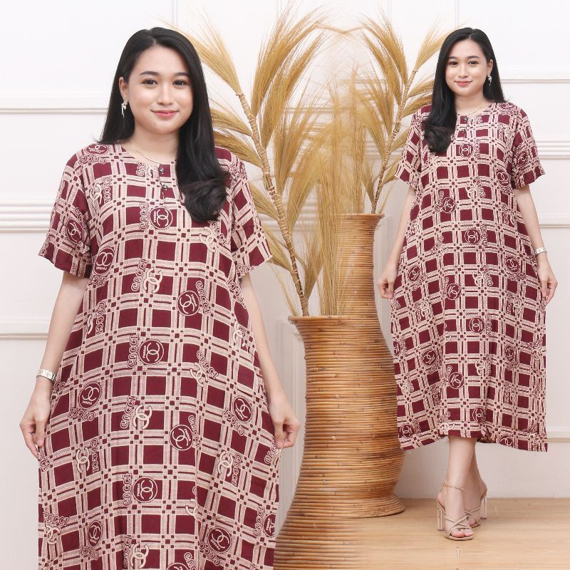 Daster Jumbo LD 120 busui kancing depan bahan rayon adem motif CH kotak branded viral cabutan batik