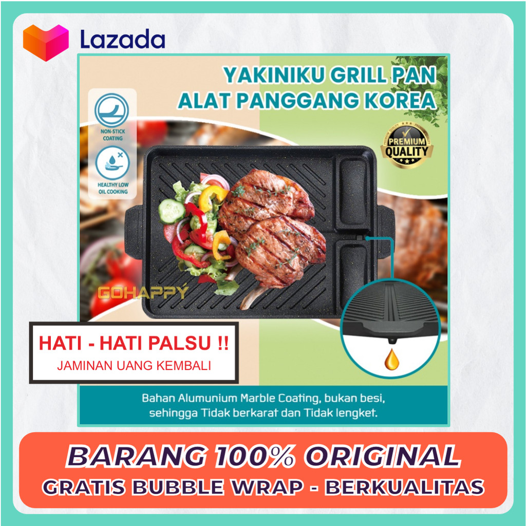 Grill Pan Anti Lengket Korea Alat Panggang Barbeque Panggangan Serbaguna Daging Ayam Ikan Sosis