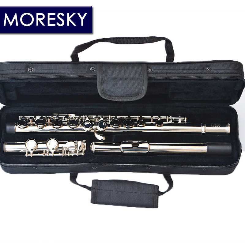 MORESKY 16 Close Holes C Key Flute Instrument Cupronickel Nickel Plated Flute With E key 601
