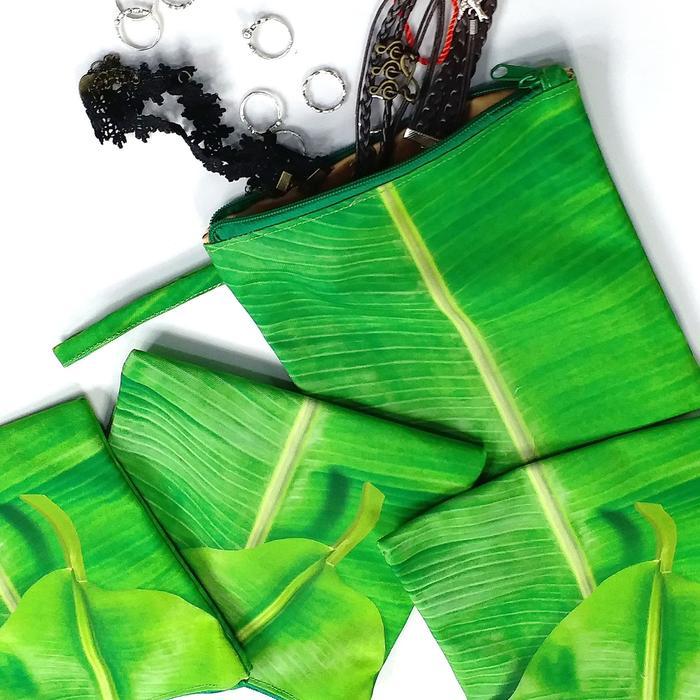 Pouch Persegi Kanvas Kotak Motif Daun Pisang Shrelo Untuk Tempat Pensil Makeup Inner Bag Pouch