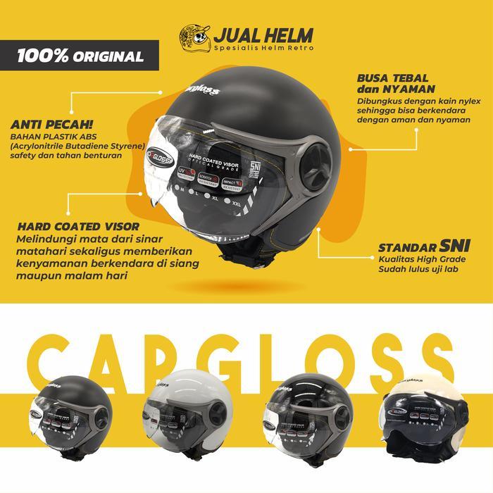Diskon Helm Cargloss Yrm Hitam Glossy (Half Face/Helm Retro/Classic/Klasik) Original