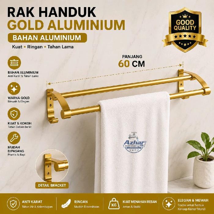 RAK HANDUK GOLD 2 BARIS ALUMUNIUM / RAK HANDUK DINDING 2 BARIS GOLD