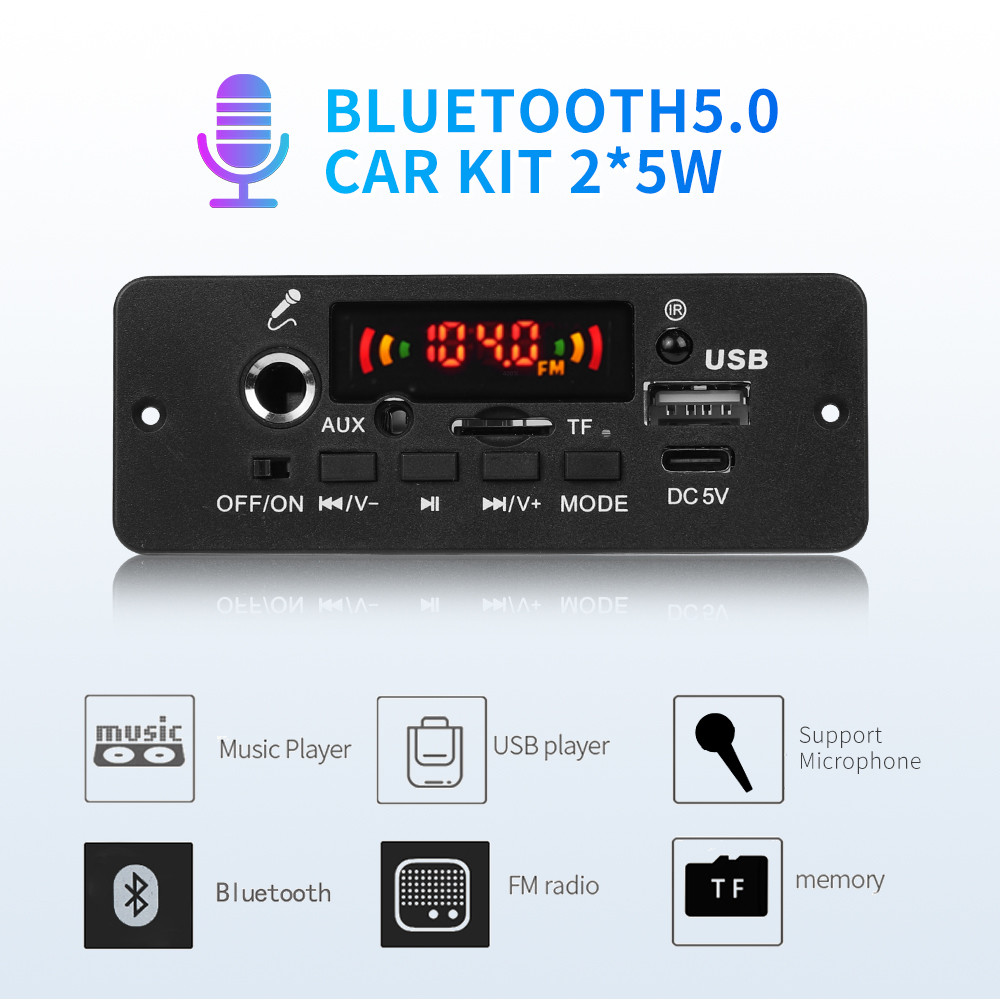 DC 5V MP3 Player 2*5W Amplifier Bluetooth MP3 Decoder Board Car Music Player FM Radio Handsfree Call