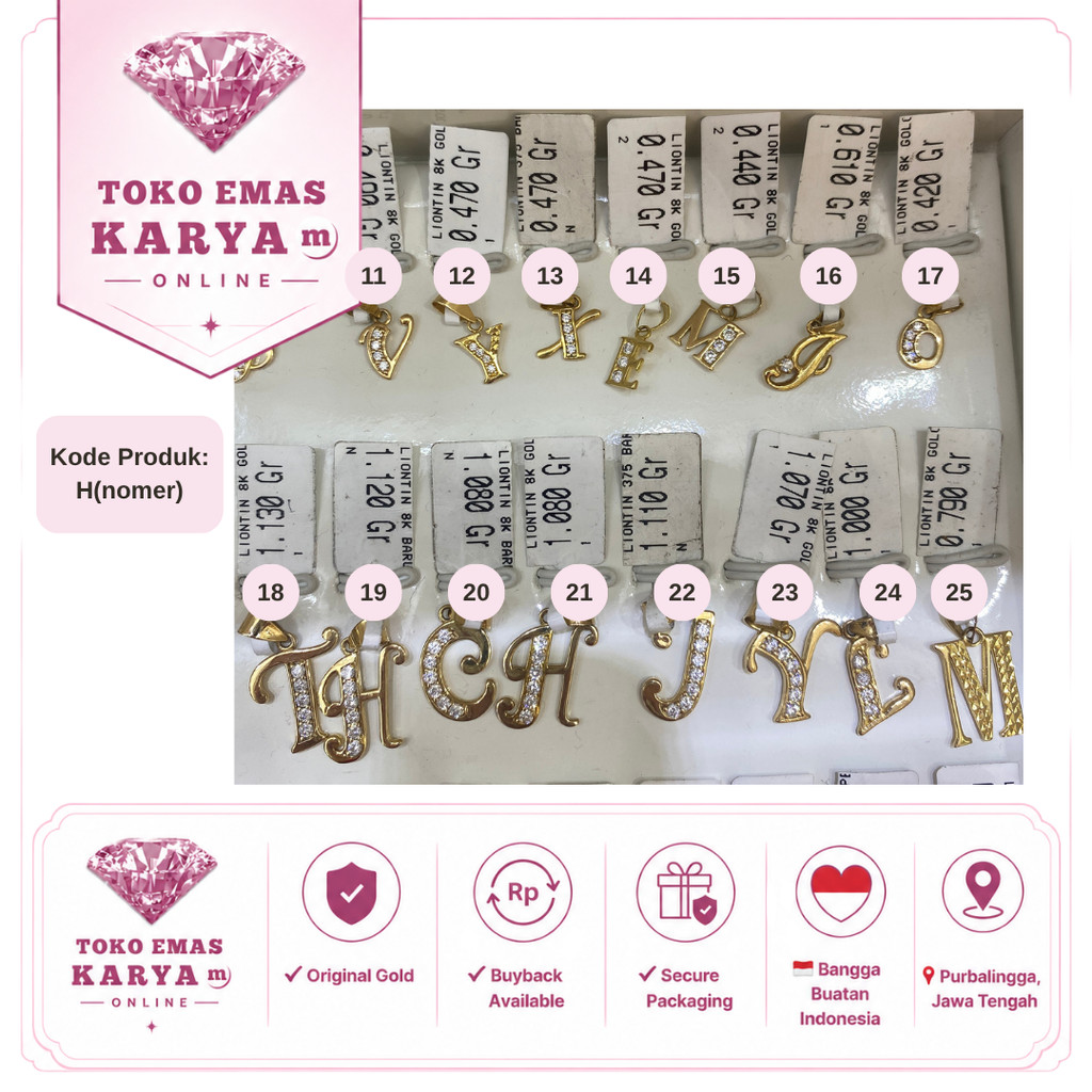 H18 Liontin Kalung Wanita Emas Asli 8K Tahan Karat Toko Mas Karya Model Inisial Huruf T