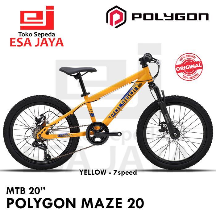 Polygon Maze M20 Sepeda Anak MTB Junior Gunung 20 inch Shimano Roda Outdoor Cakram - Yellow - 7speed