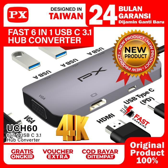 Px Uch60 Usb-C Hub 6In1 Hdmi Vga 4K Pd 100W
