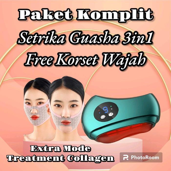 Best Seller Paket Guasha + Korset Wajah Vshapefacelift Combo Hemat Guasha Electrik Beauty Machine