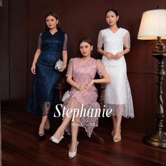 Miss Nomi Stephanie Dress Pesta Wanita Gaun Kondangan Bridesmaid Bahan Tile brukat Premium Big Size