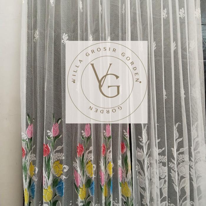 Gorden Vitrase / Daleman Gorden / Tile / Gorden Siang / Gorden Transparan Putih Bunga Matahari Bunga