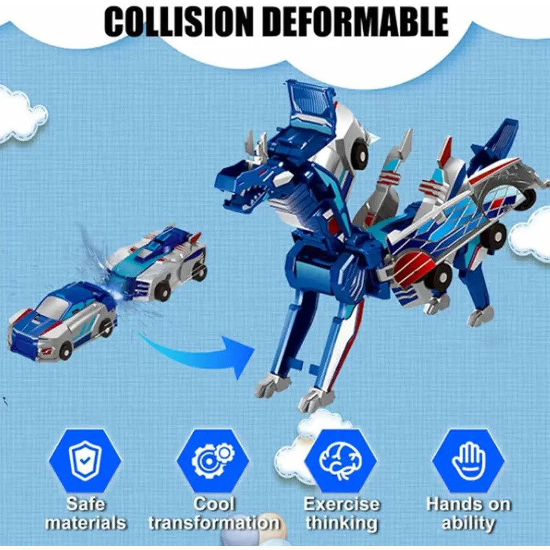 Collision Transforming Dinosaur Car Toy Magnetic Dinosaur Transformer Car Transform into Dinosaurs
