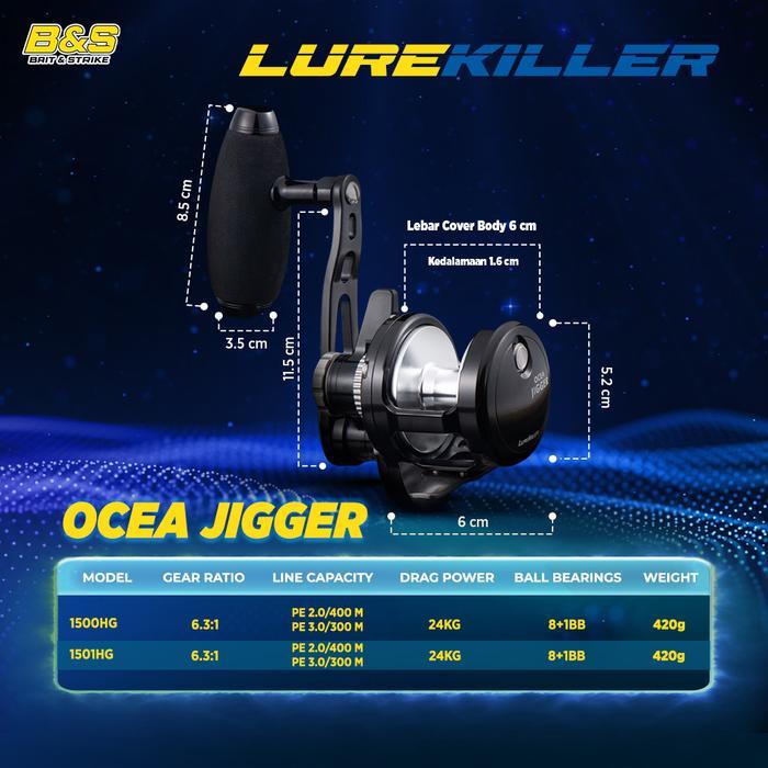 Lurekiller OCEA JIGGING Reel Pancing OH 1500HG/1501HG 24Kg Reel Pancing Jigging Overhead Plat Besi R