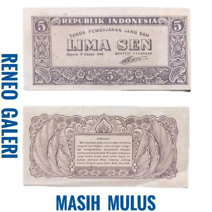 Diskon Mulus Asli 5 Sen Seri Ori 1 Tahun 1945 Seri Ori Uang Kertas Kuno 0,05 Rupiah Original Jadul