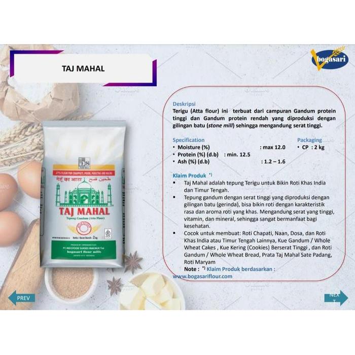 TERLARIS Tepung Gandum Taj Mahal Atta flavour Tepung Taj Mahal Kemasan Asli 2Kg Bogasari Taj Mahal