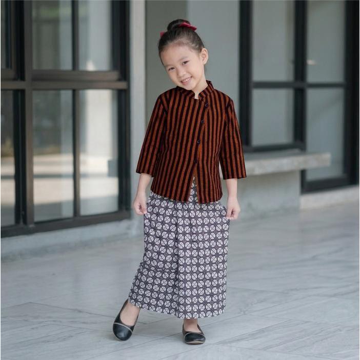 Kebaya Janggan anak Kebaya Lurik lengan panjang rok panjang 4-12 tahun Baju Set
