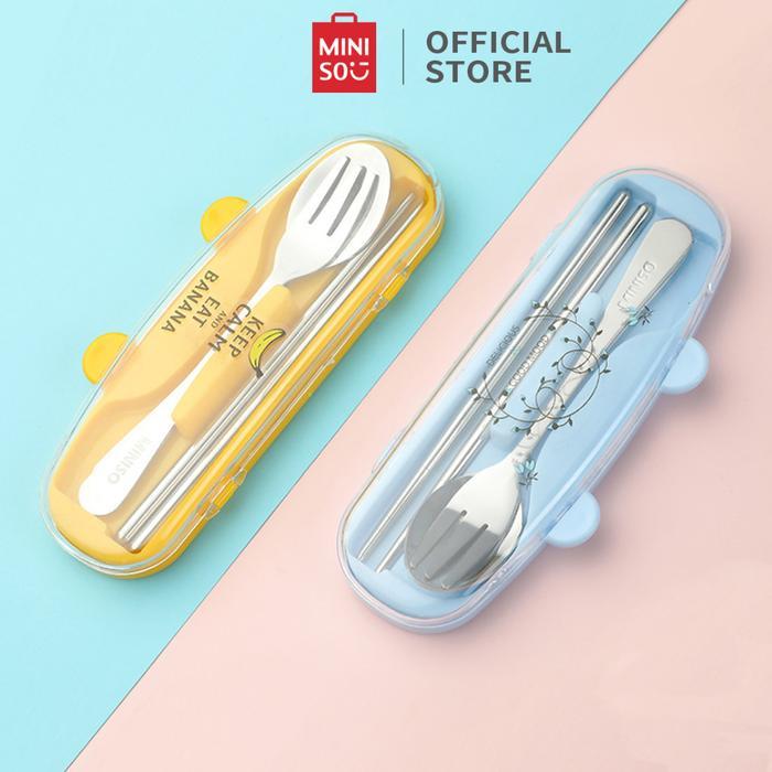 UFOVAM MINISO - Alat Makan Stainless Steel Sumpit Sendok Garpu 3pcs Set Portable Cutlery Peralatan