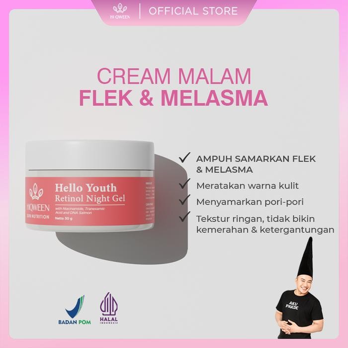 KJ Hiqween Hello Youth Retinol Night Gel Cream Malam Retinol Untuk Flek Hitam Melasma Mencerahkan