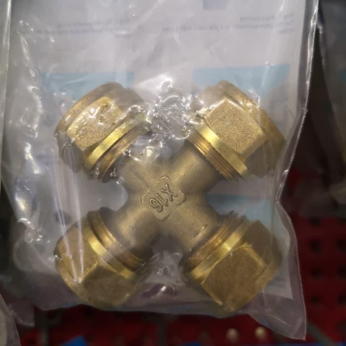 Nepel Rifeng CF T 1216 x 1216 Tee Cross Nipple Soket Kuningan + Plus Cabang 4 Arah Drat Sambung Samb