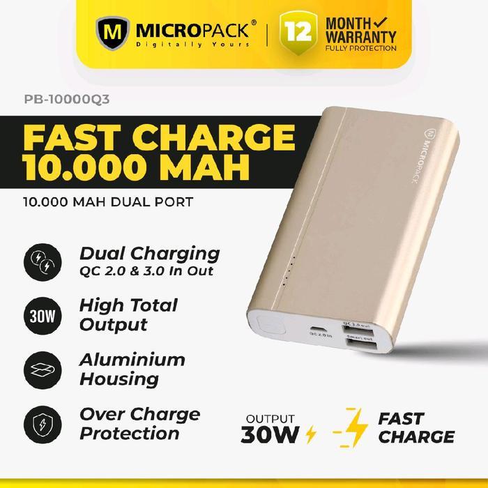 MICROPACK POWERBANK 10.000 MAH QUICK CHARGE 3.0 PB-10000Q3 BLACK [D]