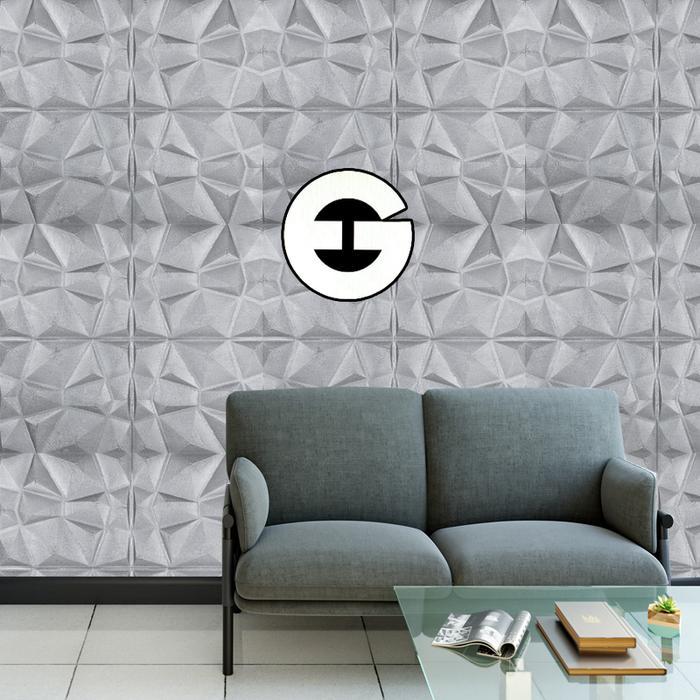 (COD) EG Wallpaper Foam 3D Batik Wall Panel Diamond Abu Triangle Stiker 6mm Tebal Bahan Anti Air &