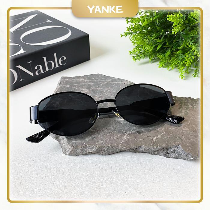 Larisbgt- [Paket Kotak & Lap] Kacamata Hitam Wanita Kacamata Bulat Bingkai Kecil Sunglasses Kacamata