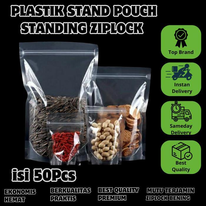Larisjaya- 50Pcs Standing Pouch 10X17Cm Zipplock Pouch, 10X17Cm - Standing Pouch Clear Zipplock