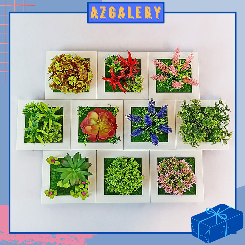 Azgalery PBP14 / Tanaman Hias Kaktus Mini Pot Bunga Bingkai Buatan Artificial Dekorasi Flower Orname