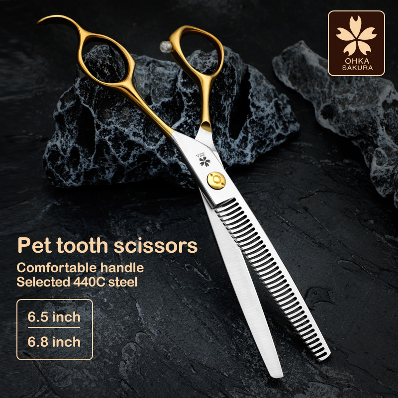 Professional Pet Grooming Scissors, Gold Handle Tooth Scissors, Thinning Scissors, Shaving, Teddy Do