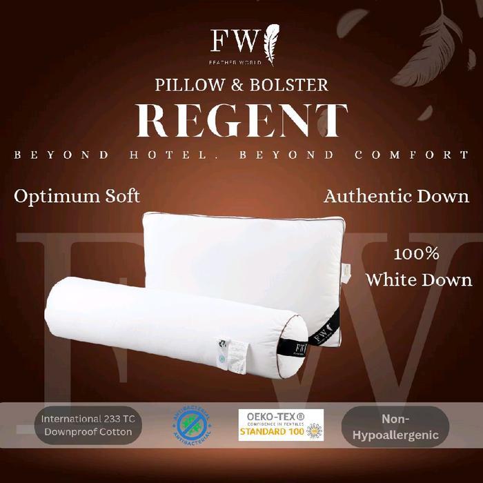 ASLI Bantal Guling Hotel Bulu Angsa FEATHER WORLD Tipe Regent 100% White Down Bulu Angsa Asli Bantal