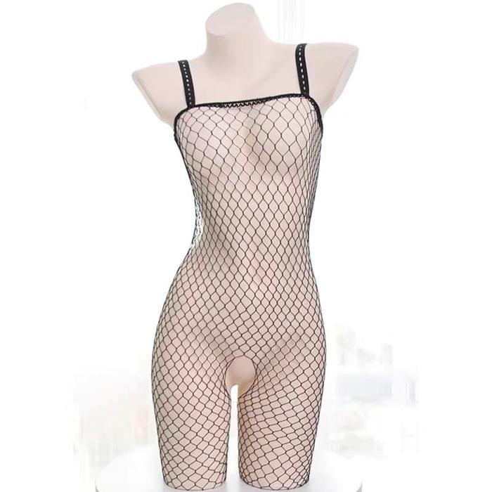 Lingerie Wanita Open Transparan Seamless Mesh Kamisol Bodysuit a328