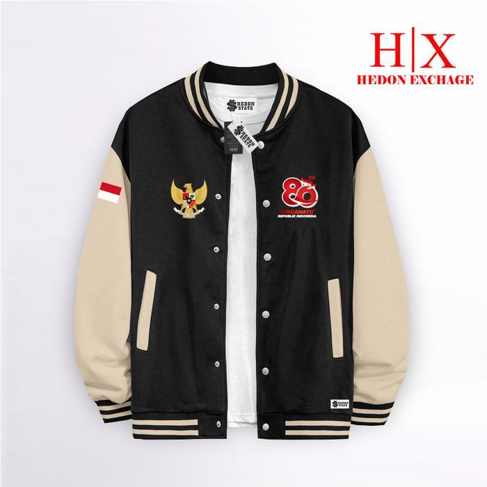 HEDON STATE Jacket Varsity Baseball Kancing Hut RI Ke 80 Indonesia Merdeka Pria Wanita Unisex Kekini
