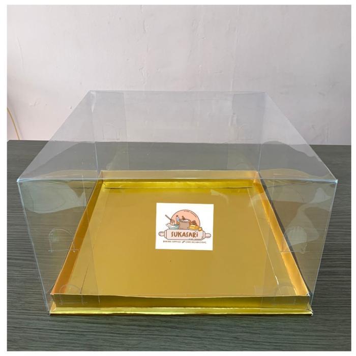 Terbaru Mika Cake 30X30X15 Cm Gold Emas Cake Box Kue Dus Kue Mica Transparant