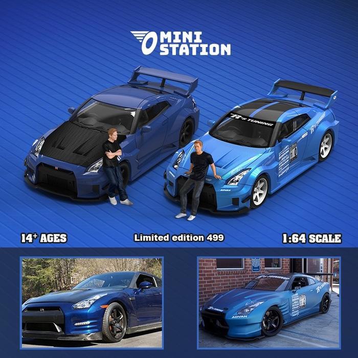 Diecast Time Micro Mini Station 1:64 Fast Furious Nissan GTR R35 Brian Paul lker u Blue Nissan