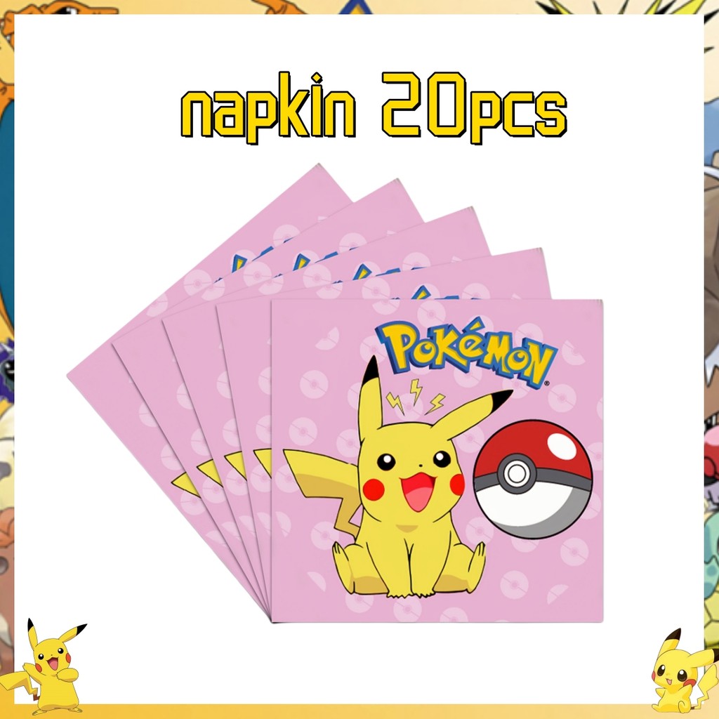 Pink Pokemon Birthday Party Decoration Disposable Tableware Set Pikachu Tablecloth Cup Plate Baby