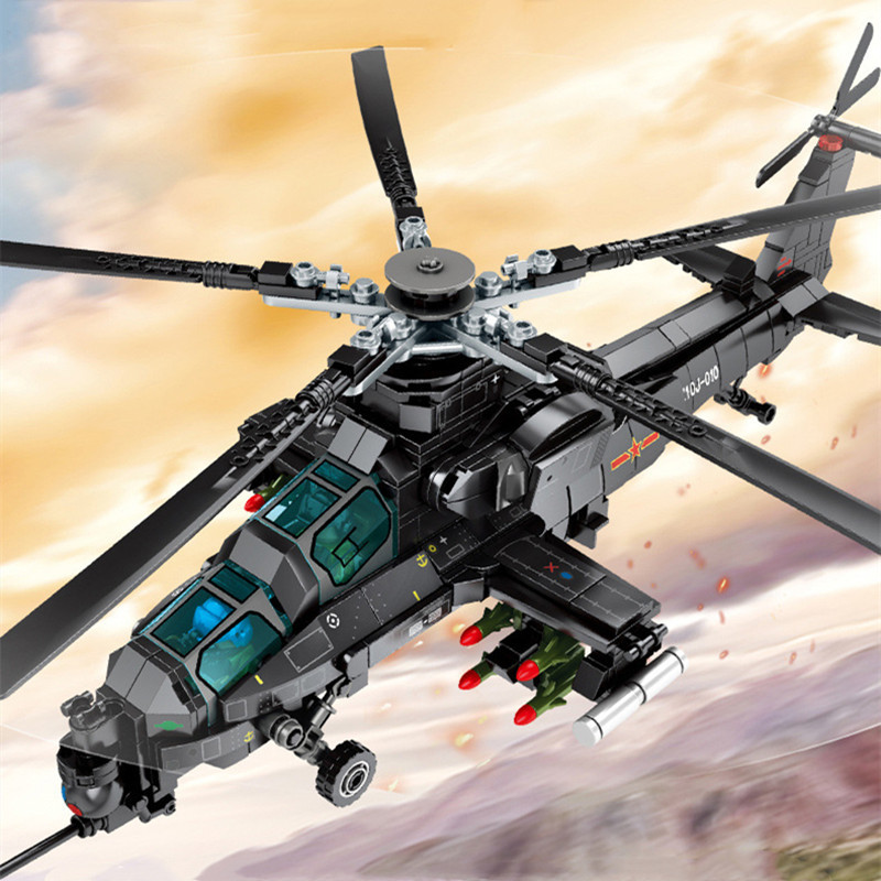 SEMBO 732PCS Military Helicopter Z-10 Model Building Blocks City SWAT Armed Aircraft Gunship Bricks