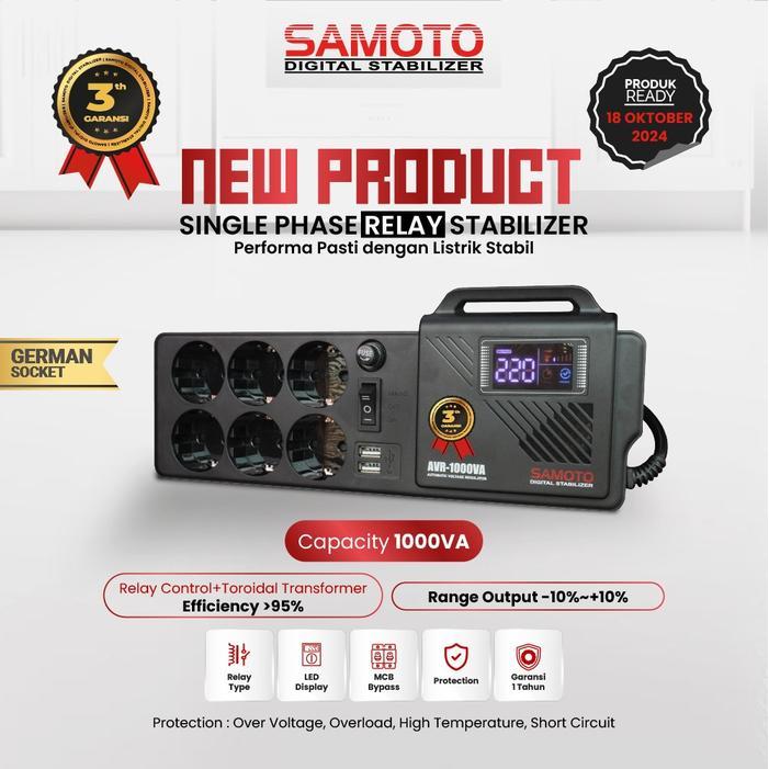 Naka Ulem - Samoto Stabilizer Relay 1000Va Germany Socket Colokan Stop Kontak Avr Stabiliser Relay